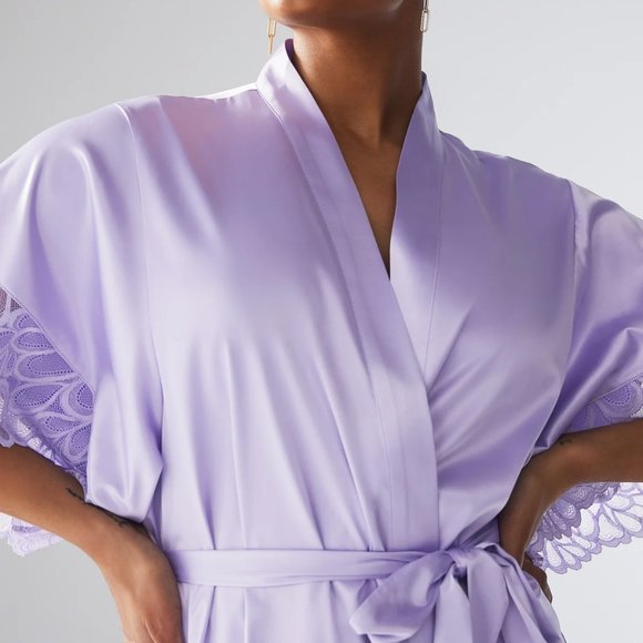 Savage Fenty By Rihanna Not Sorry Satin Short Robe - M/L - Lavender - NEW! - Picture 4 of 9